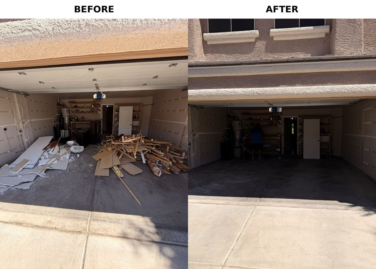 Garage cleanout before and after by Larsen's Junk Removal in Las Vegas
