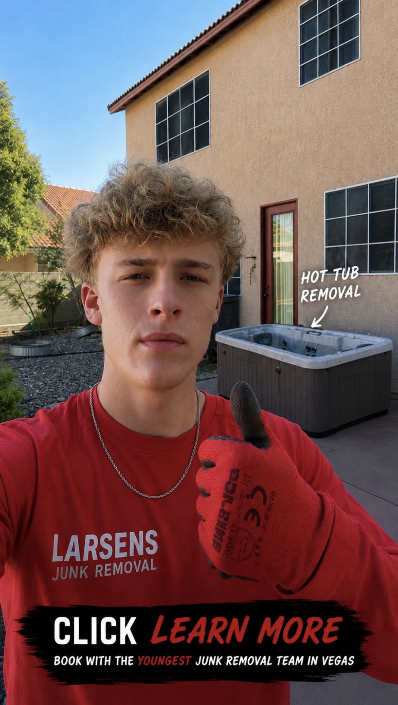 Larsen's Junk Removal crew member ready for a Las Vegas hot tub removal